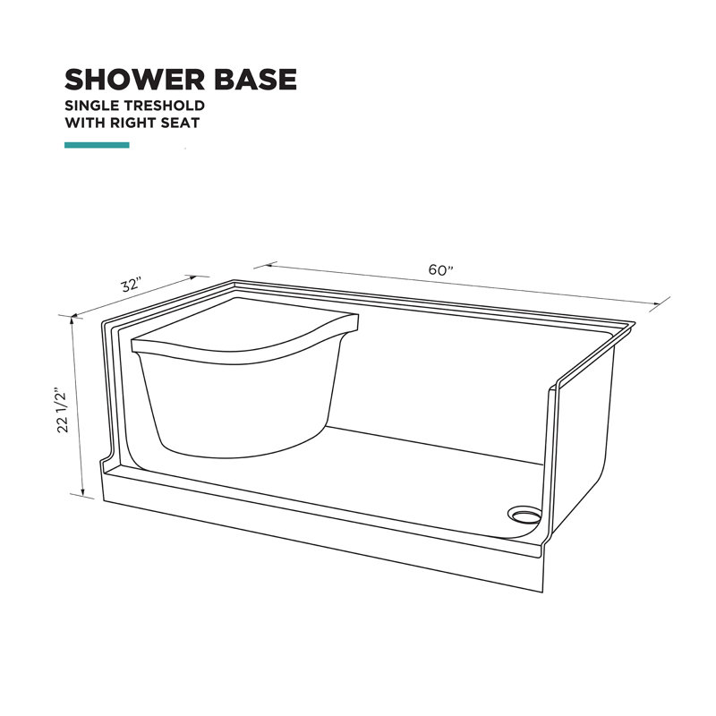 Fine Fixtures 60" W x 32" D Single Threshold Shower Base with Seat